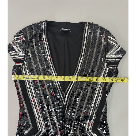 Express Sequin Bodycon Mini Sheath Dress Small Deep V Stretch Cocktail Evening - Picture 7 of 12
